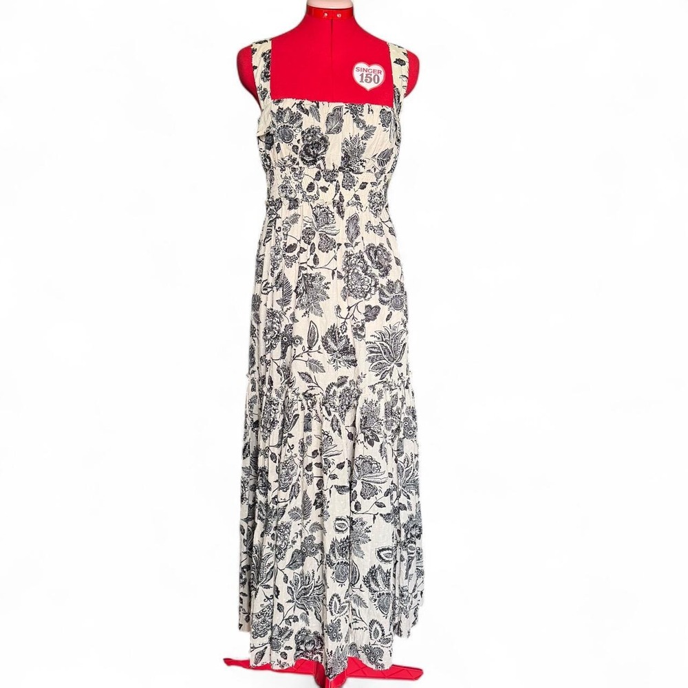 Taylor black & cream floral milkmaid maxi dress with pockets